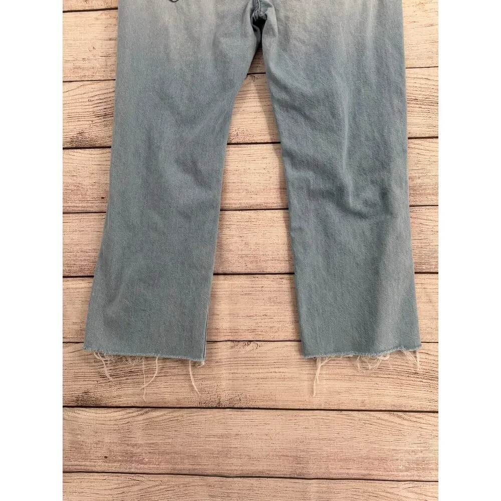 Mother Mid‎ Rise Rambler Zip Flood Jeans Womens 34 Blue Light Wash Ripped Off